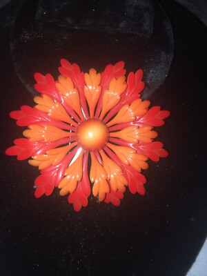 Mid Century Enameled Orange Brooch - Stunning - Statement-image