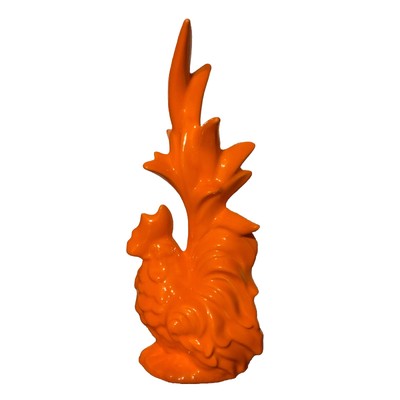 Vintage Hand Crafted Neon Orange Ceramic Rooster Figure Mid Century Modern-image