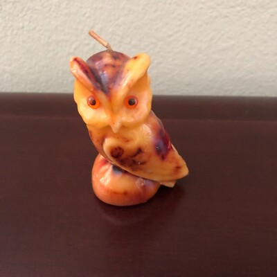 Vintage New Mid Century Owl Candle Orange 4