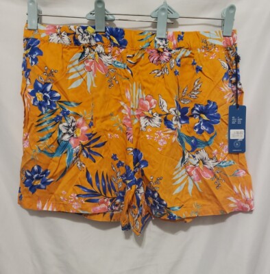 Caribbean Joe Shorts Sz 14 Orange Floral Papaya Pull On Mid Rise Beachy-image