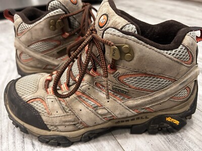 Merrell Moab 2 Waterproof Mid Hiking Shoes Suede Brown Orange Womens Size 8-image