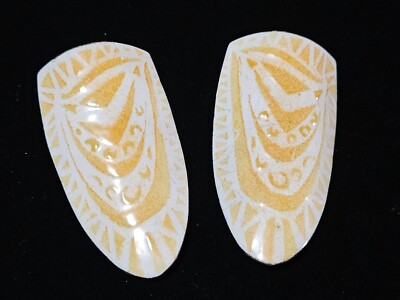Rare Vtg Mid Century Modernist Yellow Orange White Enamel Shoe Buckles-image