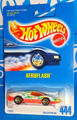 Hot Wheels Mid 1990s Mainline #444 Aeroflash White & Orange w/ Gold 7SPs-image