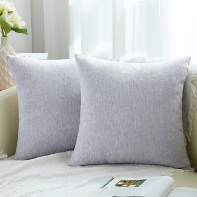 Decorative Throw Pillow Covers 22x22 Set of 2 Farmhouse Textured Chenille Squ...-image
