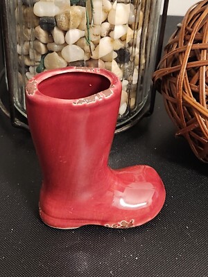 Creative Co-Op Boot Mini Planter Vase Burgundy Red Distressed Ceramic 4