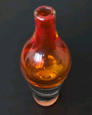 Mid Century inspired Art Glass Heavy Vase Orange DNA Swirl  12.5