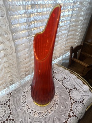 Mid Century Modern Orange Swung Stretch Art Floor Vase-image