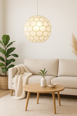 Gold Honeycomb 14” Globe Pendant Light, Capiz White Seashells Creative Co-Op-image
