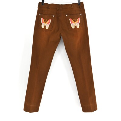 Vtg XCLUSIV Jeans Womens Size 11 Butterfly Embroidered Brown Skinny Y2k 00s-image