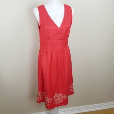 Izod Orange Surplice  Embroidered Tank Dress Size 6 (2435)-image