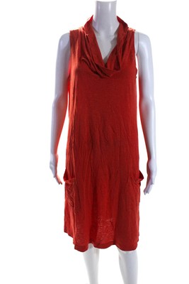 Eileen Fisher Womens Collared Two Pocket Sleeveless Dress Orange Size M-image