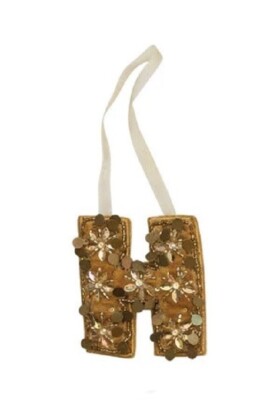 Creative Co-Op Monogram Initial Gold Velvet Beaded Ornament Letter 