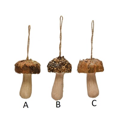 Creative Co-Op Lightweight Mushroom Ornament Decor Wood Bark Foam Paper 3 1/2