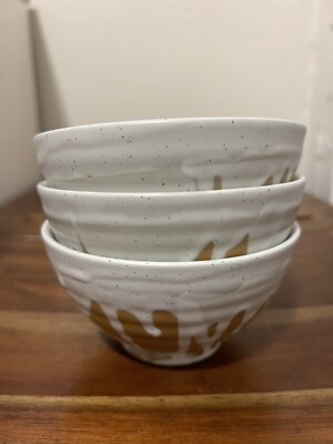 Creative Co-Op Set Of 3 Drip Stoneware Rice/ Dessert Bowls 4.5” Wide-image