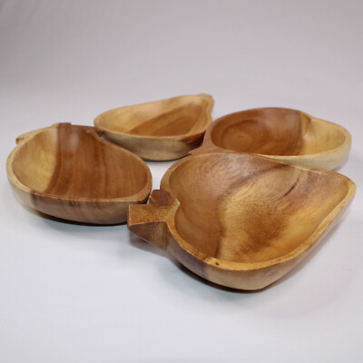 Creative Co-Op Fruit Shaped Bowls Set Of 4 Natural Wood Bowls Almond Color-image