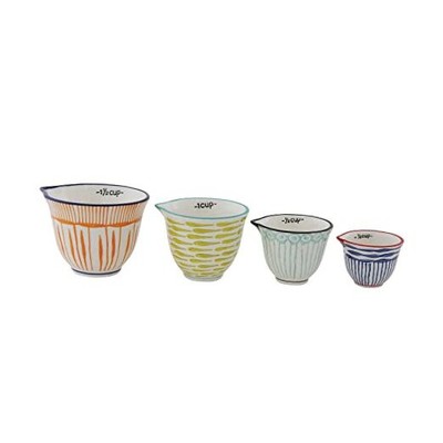  Hand Stamped Striped Stoneware Measuring Cups (Set of 4 Sizes/Designs) -image