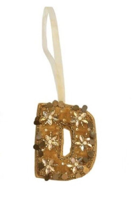 Creative Co-Op Monogram Initial Gold Velvet Beaded Ornament Letter 