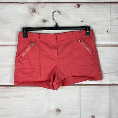 New York & Co Shorts Womens 12 Orange Cotton Chino Mid Rise Stretch Pockets-image