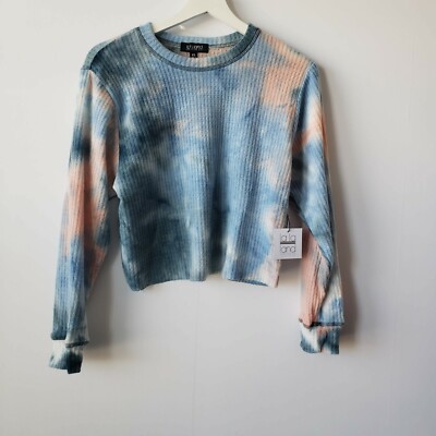 La la land creative co womens top tie dye waffle charcoal peach size XS-image