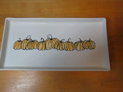 Tawnya Norton Pumpkins Platter Tray Fall Autumn 12x6” Stoneware Kitchen Serving-image