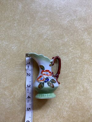 Mid century, decorative pitcher with orange flowers, hand painted Occupied Japan-image