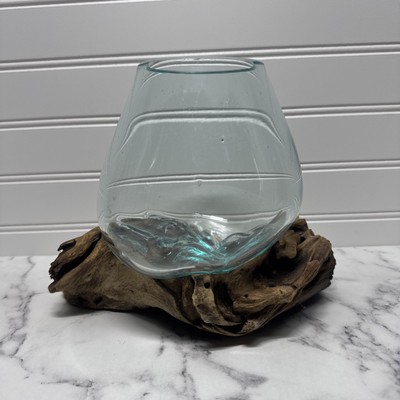 Creative Co-Op Glass Planter/Vase on Natural Wood Base-image