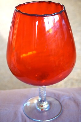 Vintage Mid Century Large RED / ORANGE Balloon Goblet – Flower Vase-image