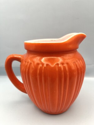 Vintage Mid Century Mod 60s Hazel Atlas Orange Ribbed Platonite Creamer Pitcher-image