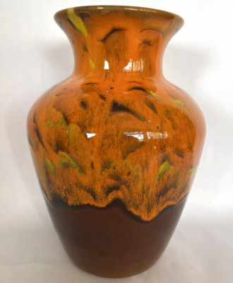 McCoy Orange & Brown Vase 7.5 Tall #479 Mid Century Modern Made in USA T509-image