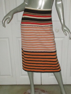 MARNI Uniqlo Brown & Orange Striped Knit Mid-Calf Skirt Size 10-image