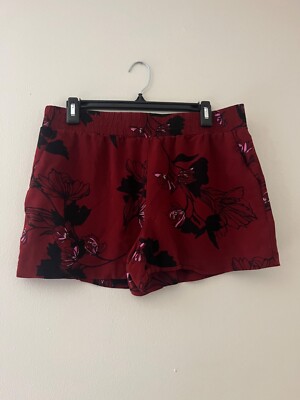 APT 9 Floral Mid-Rise Casual Shorts Rust Red Orange Black Flowers ~ Pockets SZ M-image