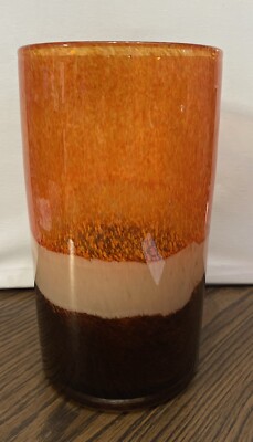 Mid-Century Modern Bright Orange Striped Circular Vase/9.75”H-image