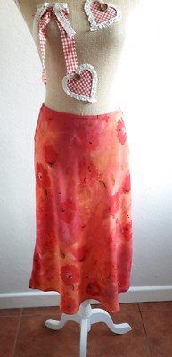 F & F BNWT Size 12 Red Orange Floral Floaty Silky A Line Summer Skirt-image