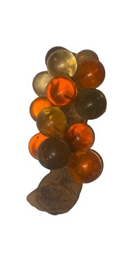 MCM Retro Lucite Acrylic Grapes, Orange, Amber, Yellow, Wood Stem, Mid-Century-image