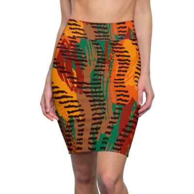 Womens Pencil Skirt - Orange Safari Stretch Mini-image