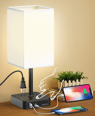Lampara De Mesa De Noche Con Control Tactil Con 3 Puertos De Carga Usb Y 2 S...-image
