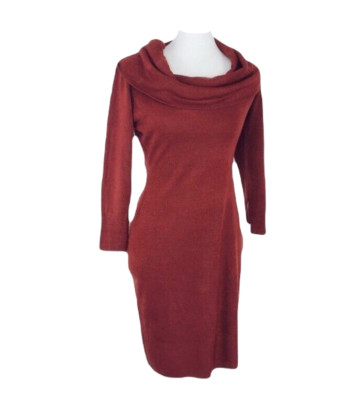 Dressbarn Burnt Orange Cowl Neck Long Sleeve Fine Knit Fitted Sweater Dress S-image