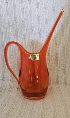 Mid Century Viking Persimmon Orange Glass Pitcher-image