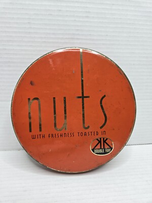 Vintage Round Double Kay Toasted Nut Tin Mid-Century Advertising Orange Gold -image
