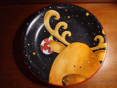 Creative Co-op Hand-Painted Christmas Reindeer Serving Bowl ~ 13