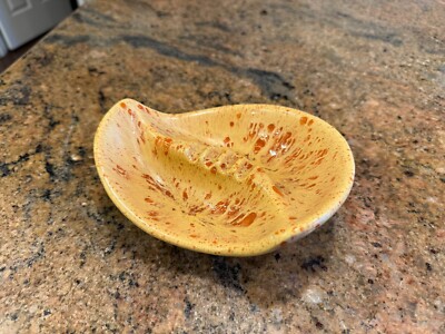 Vintage Mid Century Ceramic Speckled Orange Yellow Ashtray  7