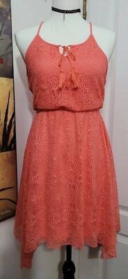 No Comment Juniors Orange Lace Dress Size Medium-image