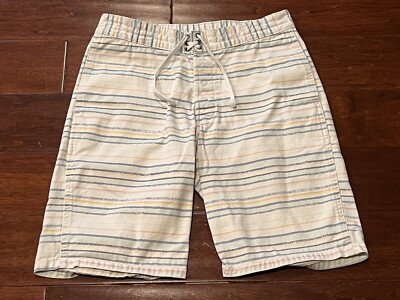Levis White Orange Striped Mens 30 Casual Drawstring Button Pocket Chino Shorts-image