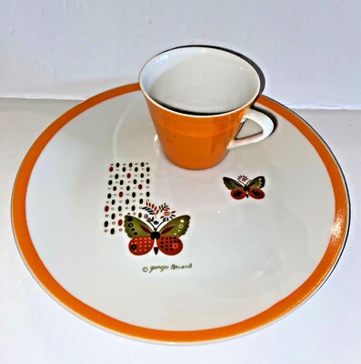 Georges Briard Snack Plate Set Mid Century Modern Orange Butterfly BRR17-image