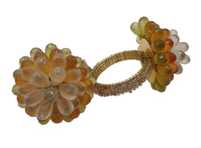 2 Vintage Mid Century Mod Orange Yellow Clear Cluster Faceted Bead Napkin Rings-image