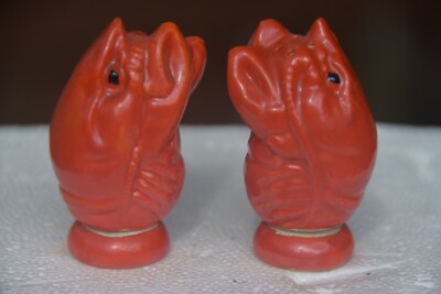 Mid century, orange, ceramic, lobster, salt and pepper  shakers, Japan-image