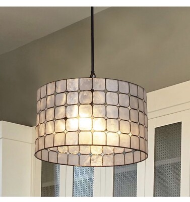 Creative Co-Op Capiz Shell Pendant Lamp, Black-image