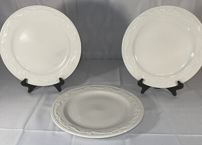 3 Mesa International Dinner Plates Charger MSA8 White Embossed Scrolls -12”-image