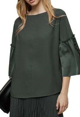 Designer REISS Joss loose blouse size 10 --BRAND NEW- green ruffle sleeve detail-image