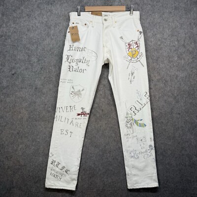 Polo Ralph Lauren Jeans Size W29 L30 White Graphic Print Jeans The Sullivan Slim-image